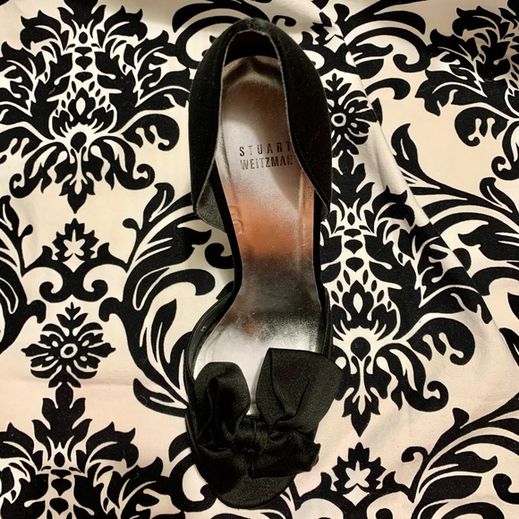 Stuart Weitzman formal black satin peep toe stiletto shoes size 10 - Picture 3 of 14